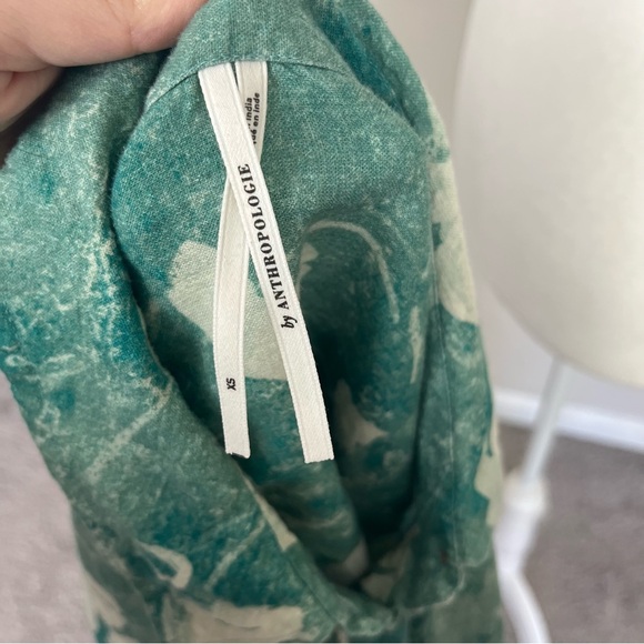 BY ANTHROPOLOGIE SHORT SLEEVE PRINTED LINEN BUTTON DOWN SHIRT SIZE XS - Picture 12 of 16